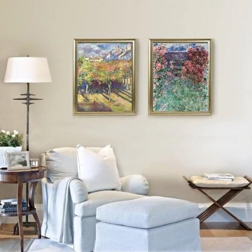 Scenery framesless canvas painting masterpiece reproduction notels House among the Roses c.1925 by Claude Monet