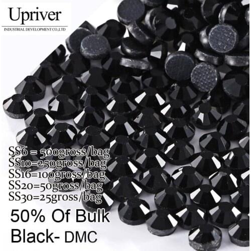 Upriver Half Large Packing Flatback SS6 SS10 SS16 SS20 SS30 Black DMC Hotfix Rhinestones