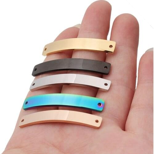 100% Stainless Steel Blank Bend Bar Tag Charm For Engrave 2 Hole Connector Mirror Polished Wholesale 20pcs