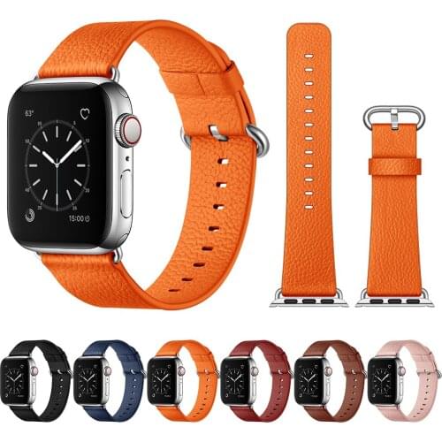 Lichee Pattern Genuine Leather Watchband for Apple Watch Series 5/4/3/2/1 Bracelet 42 mm 38 mm Strap for iwatch Band 40mm 44mm