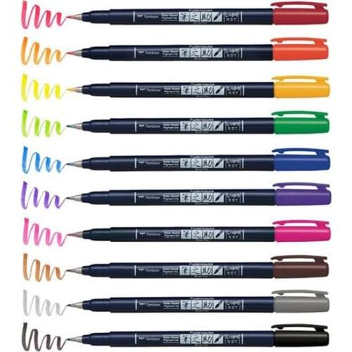 Tombow Brush Pens Scriptliner Water-Based Pigment Ink Calligraphy Lettering Brush Marker Pens Markers Fudenosuke Pens Japan