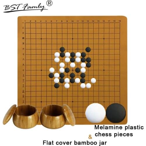 BSTFAMLY Plastic Go Chess Set 361 Pieces For 19 Road PU Board Flat Cover Bamboo Jar Chinese Game of Go Melamine Yunzi Weiqi G44