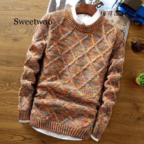 SWEETWOO Sweater O-Neck Men 2020 fashion Pullover Sweater Male Slim Fit Knitting Sweaters Mens Colorful Rhombus Lattice Pullover