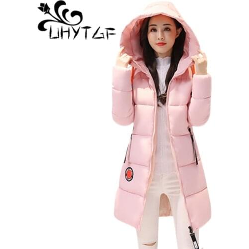 UHYTGF Thick Warm Winter Clothes Jacket Women Parkas Mujer 2018 Long Coat Fashion Student Down Cotton Jacket Hoodies Tops Coats