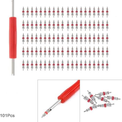 Universal 100pcs Car Replacement Tire Tyre Valve Stem Core Part Valve Tire Repair Tool with Dual-purpose Wrench