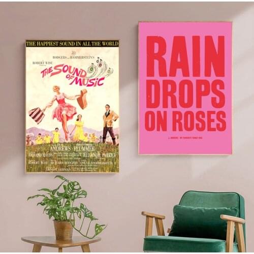 The Sound of Music Vintage Poster Raindrops on Roses Music Lyrics Print Musical Lovers Gift Home Wall Decoration Canvas Painting