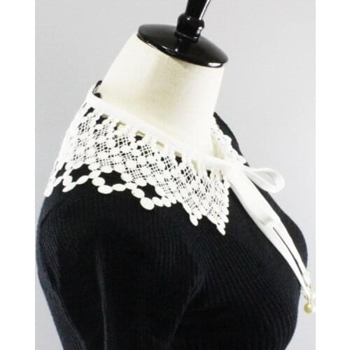 Women Embroidery Lace Big Shawl Fake Collar Crochet Dotted Rhombus Plaid Dress Decorative Necklace Half Shirt Capelet 066F