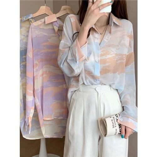 Long sleeve shirt womens top 2021 summer new tie dye sun proof cardigan coat