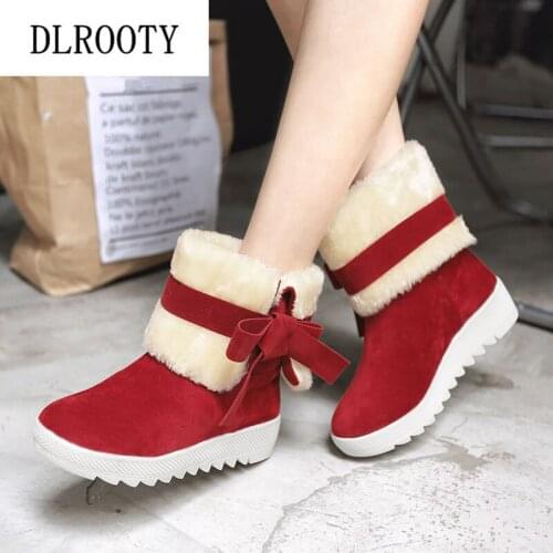 Women Snow Boots Ankle Winter Warm Butterfly-knot Short Plush Outdoor Female Casual Shoes Flats Fashion Platform Non-slip