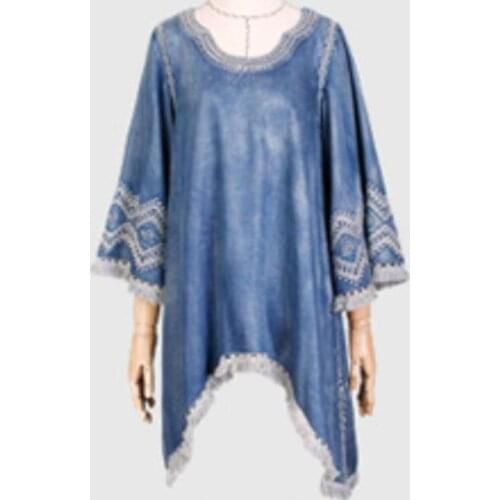 2021 fringed denim dress loose embroidery irregular dress women
