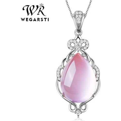 WEGARSTI Natural Rose Quartz Gemstone Pendants Necklaces For Women Genuine 925 Sterling Silver Necklace Wedding Jewelry Gift