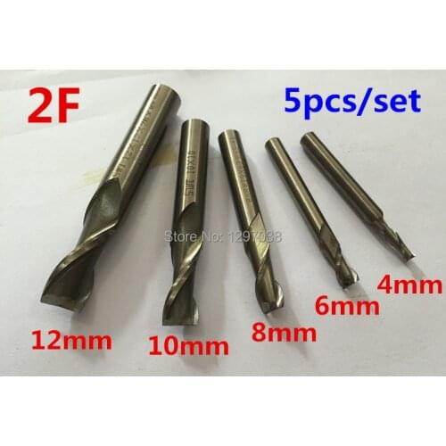 5pcs/set HSS 2 Blades Flute cutting diameter 4MM+6MM+8MM+10MM+12MM high speed steel end milling cutter end mills Cutting tools