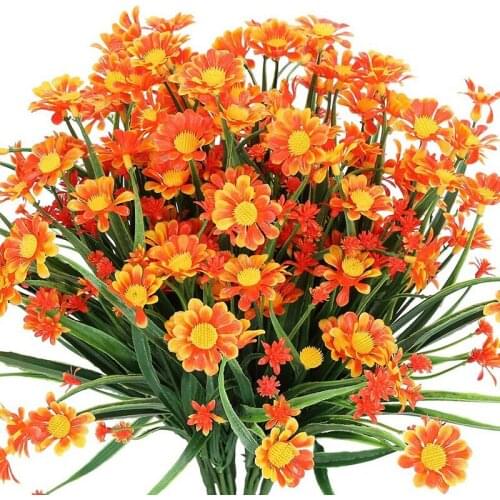 6 Bunches of Outdoor Artificial Daisy Flowers for Outdoor Greening Garden Porch Farm Decoration (Orange Red)