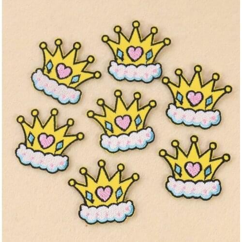 5PCS Cartoon Crown Cloth Applique for Clothes Decor Patch Badges Iron on Embroidery Patches DIY Fabric Apparel Accessories