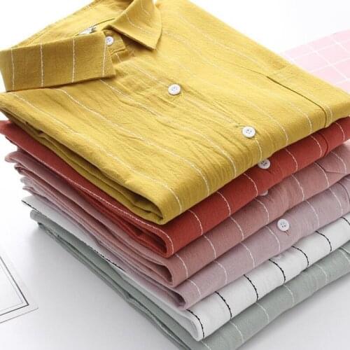 2021 New Fashion Spring Long Sleeve Cotton Stripe Blouse Shirts Casual Loose Tops Shirts