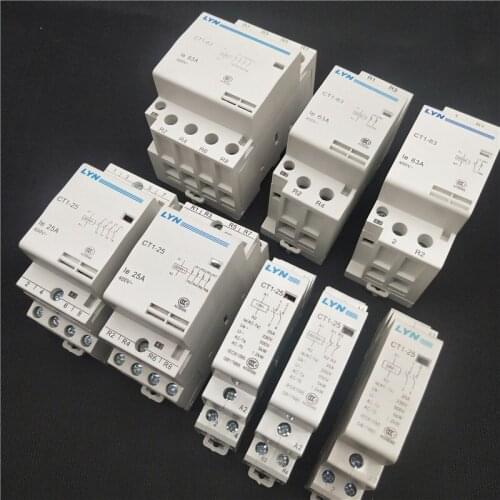 CT1-25 16A 25A 20A 2P 2NO 2P 4P 4NO CT1-63 32A 40A 63A 230v 50or60HZ Din rail Household AC Contactor