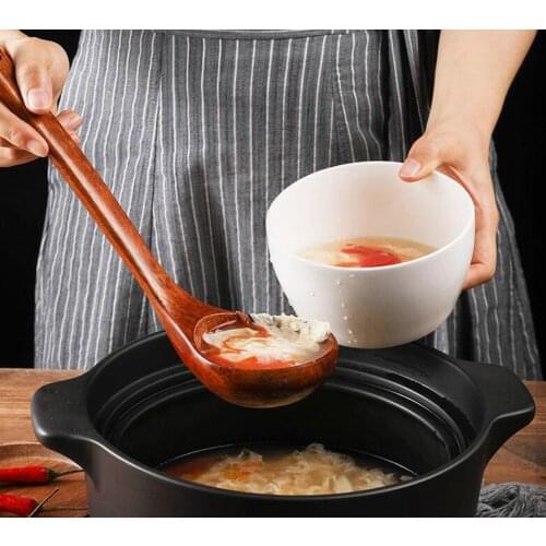 Wooden Scoop Spoon Drink Soup Natural Wood Japanese Korean Cooking Mixing Stirrer Rice Large Long Handle Tableware Kitchen Tools