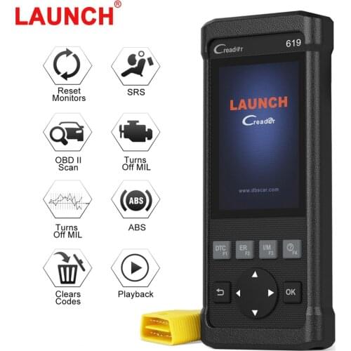 LAUNCH CR619 Car Diagnostic Tool OBDII Auto Scanner 3 System Engine Check ABS SRS Multi Language Full OBD2 Function Code Reader