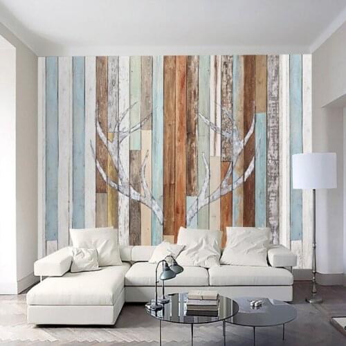 Drop Shipping Custom 3d Wallpaper Retro Plank Personality Antlers Mural TV Backdrop Mural Living Room Bedroom Bathroom Wallpaper