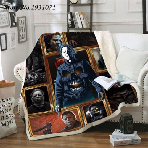American Horror Movie 3D Printed Fleece Blanket for Beds Thick Quilt Fashion Bedspread Sherpa Throw Blanket Adults Kids 02