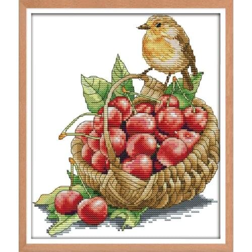 Joy Sunday Bird and Cherries Cross Stitch Printed Canvas DMC 11&14CT Ecological Cotton Chinese Cross Stitch Kits Embroidery Kits