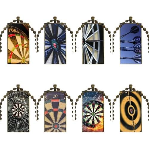 Fashion Simple Dart Game Design Fashion Vintage Glass Women Rectangle Necklace Pendants For Women Gifts Boy