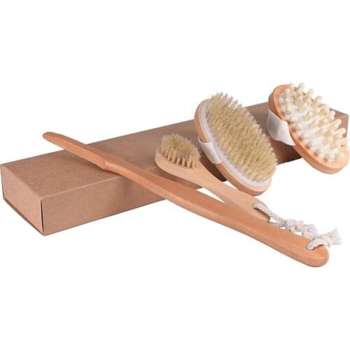 Natural Bristle Body Massage Brush Exfoliation Promotes Blood Circulation SPA Dry Brush Bathroom Set Shower Brush set