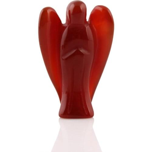 Natural Carnelian Rose Angel stone carved Figurine gift healing Crystal reiki chakra free pouch