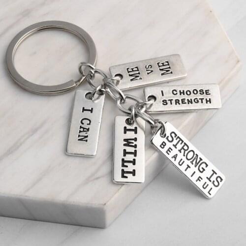 New Incentive Words Keychain Fitness Key Ring I Can Strong Is Beautiful Inspiration Key Chain For Women Men Gym DIY Jewelry