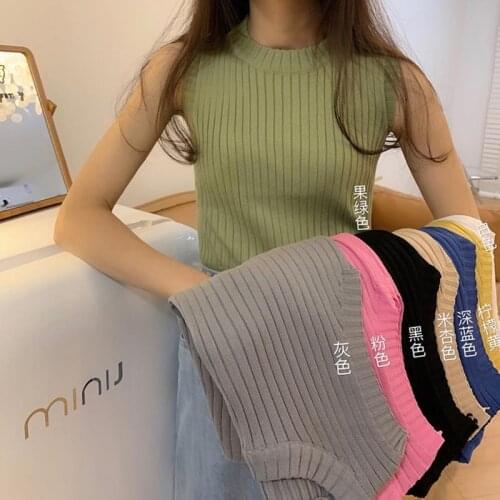 2020 Spring NEW round Neck Solid Color Sunken Stripe Knit Sleeveless Tank Top Small Slip Top