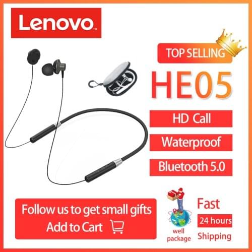 Original Lenovo HE05 Bluetooth 5.0 Neckband Wireless headphones Stereo Sports Magnetic Headphones Sports Running IPX5 Waterproof