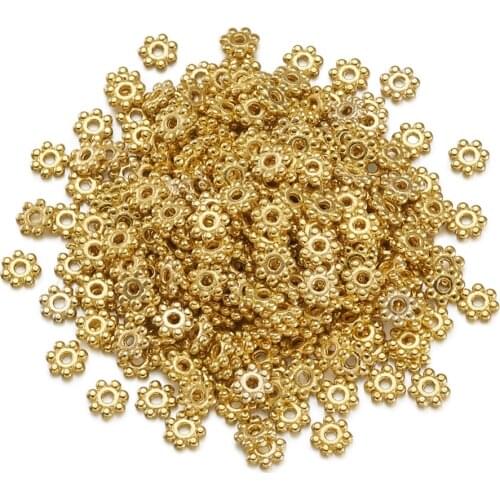 Pandahall 500pcs 4x1.5mm Golden Color Flower Alloy Spacer Beads DIY Jewelry Findings Lead Free & Cadmium Free Hole: 1mm