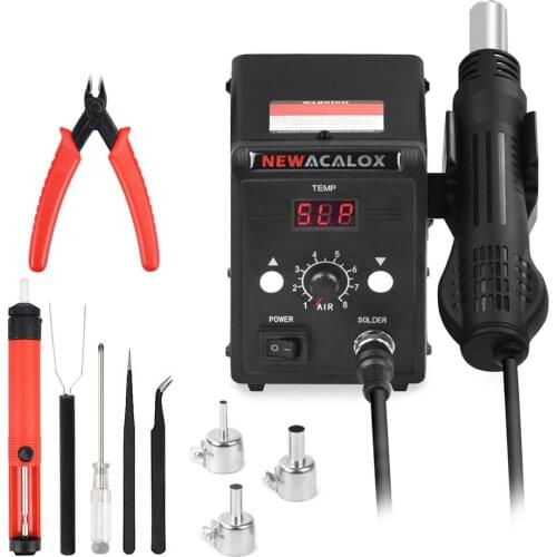 9Pcs 700W Soldering Station Hot Air Heater Set Digital SMD Rework Heat Industrial Hair Dryer Desoldering Tool 110V 220V EU Stock
