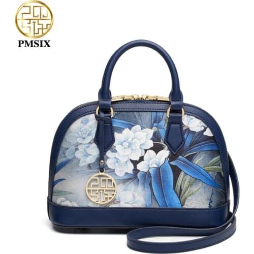 PMSIX Women HandBags Printing Real Silk Women Shoulder Bag Stylish Tote Female Luxury Crossbody Bags Fashion Brand Bag 2020