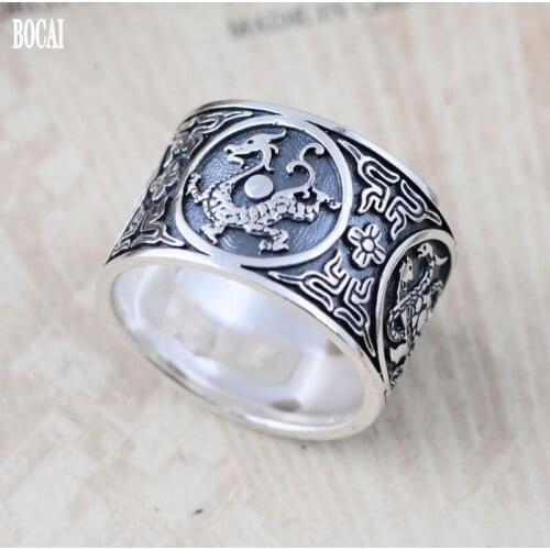 S999 sterling silver four animal ring wide version creative ring jewelry 045115w