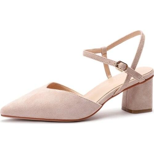 Women Sandals Women High Heels Sandals Summer Shoes Flock Buckle Strap 3.5CM 6CM Thick High Heels Pointed Toe Shallow Back Strap