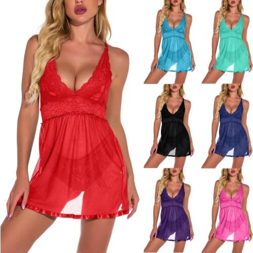 Sexy Nightdress Women Porno Erotic Gauze Underwear Lace Dress Lingerie Sexy Sling Perspective Sleepdress эротическое бельё N