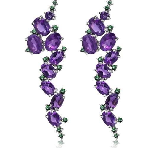 Earrings 925 silver inlaid with natural amethyst design Italian style bright luxury banquet handmade earrings