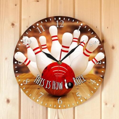 Bowling Sport Vintage Wall Clock Modern Design Wall Clocks Battery Operated 12 Inch Bowling Alley Home Decorative Bowlers Gift