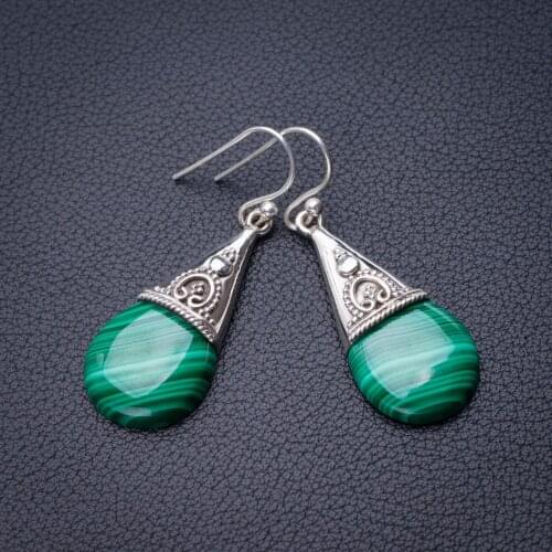 StarGems Natural Malachite Handmade 925 Sterling Silver Earrings 1.75" D6739