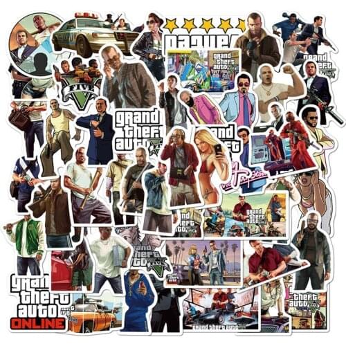 50PCS Game GTA Stickers Graffiti Travel Luggage Guitar Laptop Bike Waterproof Cool Classic Stickers Decals Joke Car Toys