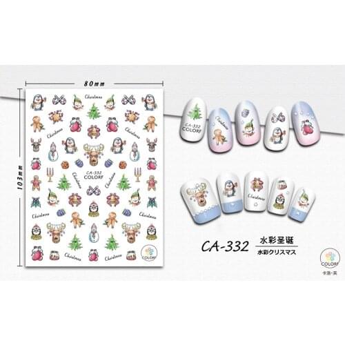 UPRETTEGO SUPER THIN SELF ADHESIVE 3D NAIL ART NAIL SLIDER STICKER CHRISTMAS XMAS CARTOON SANTA CLAUSE GIFT BOX CA331-337