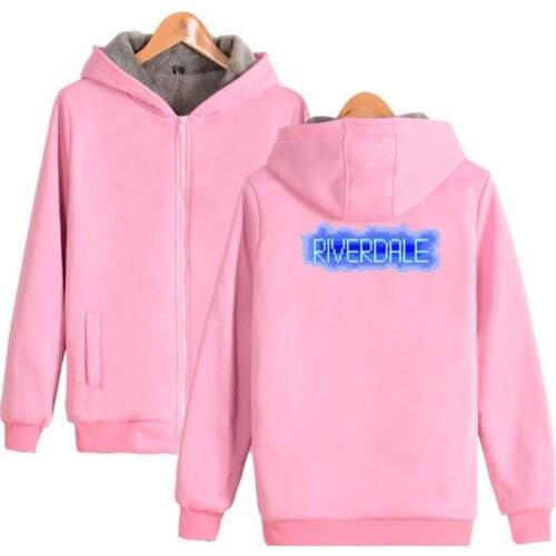 Moletom Riverdale Pink Hoodie Sweatshirt Women Men Jughead Jones Winter Thick Warm Fleece Zip-Up Hooded Jacket Coat Outerwear