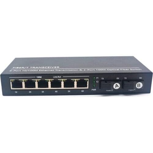 Fiber/T Transceiver 6-Port 10/100M Ethernet Transmission & 2-Port 100M Optical Fiber Switch