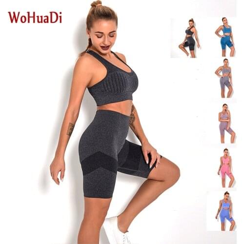 WOHUADI Stripe Seamless Bra Set Woman Clothing Sportswear Gym Sports Yoga Set Women Fitness Wear Workout Leggings Two Piece Suit