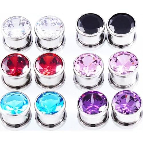 2 pcs/lot Classic CZ Zircon Flared Ear Plugs Expansion Surgical Steel Ear Stretching Flesh Tunnel Body Piercing Jewelry 6-10 mm