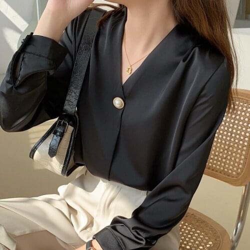 Blusas Blouses Femme Long Sleeve Blouse Women Blusas Mujer De Moda 2021 V-Neck Black White Chiffon Blouse Shirt Tops Women E786
