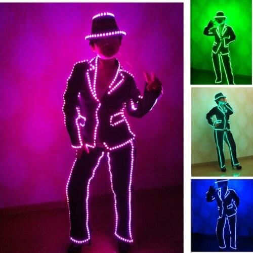 3 Sets LED Luminous Nightclub Ballroom Costume Led MJ Style Suit Women Waiters Clothes Stage Performance Dance Wear