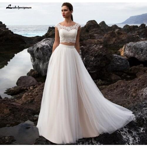 Lakshmigown Two Piece Wedding Dress Beach 2020 Vestido de Novia Simple Tulle Long Bridal Dresses Lace Top Free Shipping