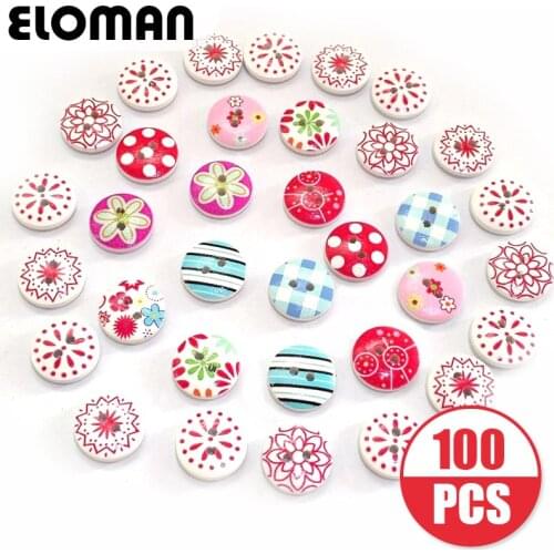 ELOMAN 100PCS mixed color round wooden button baby child handmade cloth accessories supplies